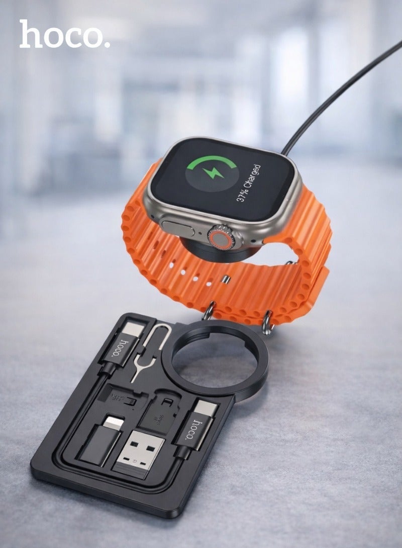 هوكو. شاحن لاسلكي متعدد الوظائف لساعة Apple Watch 1-9/SE/SE2/Ultra/Ultra2 مع كابل USB-C إلى USB-C ومجموعة محولات OTG للتخزين - Image 4